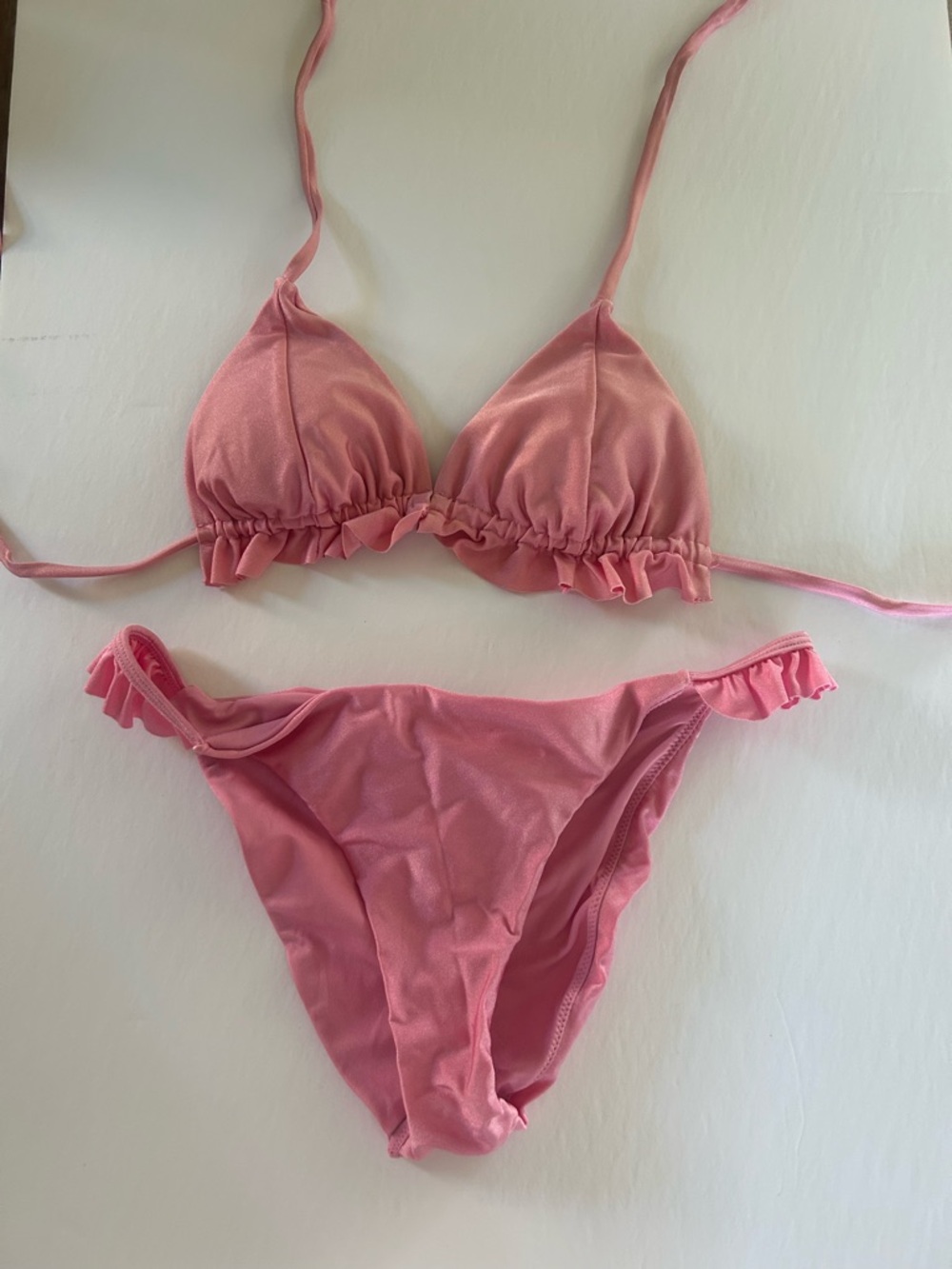 Women’s Pink Ruffle Triangle Bikini Set